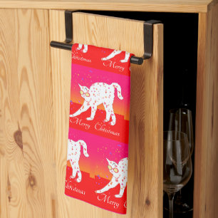 Merry Christmas Cat Holiday Tea Towel