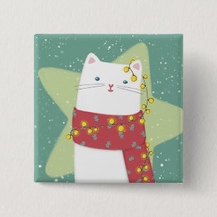 Merry Christmas: Cat Illustration 15 Cm Square Badge