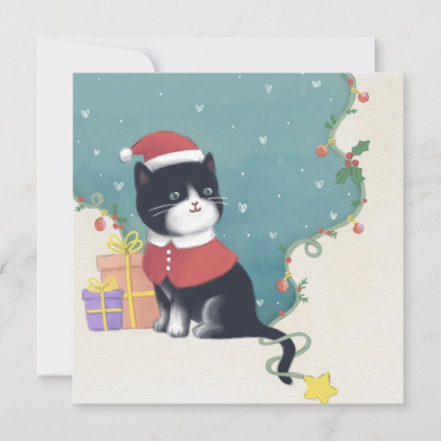 Merry Christmas: Cat Illustration Art Holiday Card (Front)