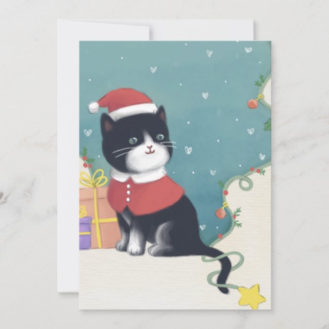 Merry Christmas: Cat Illustration Art Holiday Card (Front)