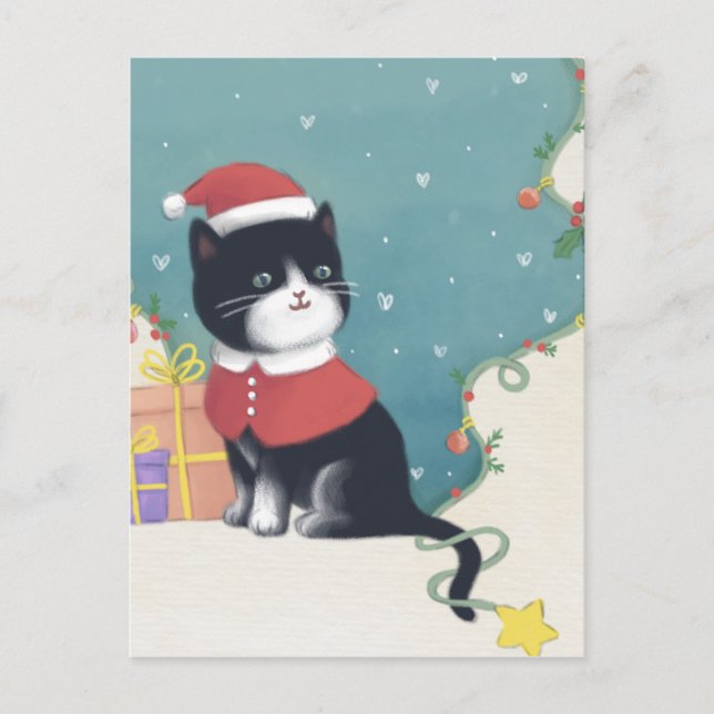 Merry Christmas: Cat Illustration Art Postcard (Front)
