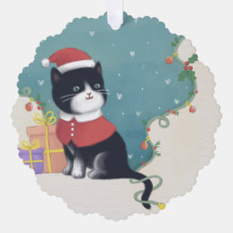 Merry Christmas: Cat Illustration Art Tree Decoration Card
