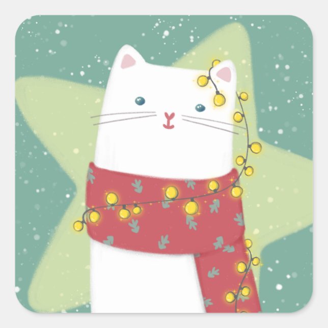 Merry Christmas: Cat Illustration Square Sticker (Front)