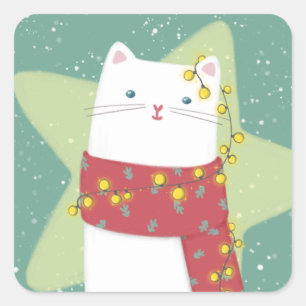 Merry Christmas: Cat Illustration Square Sticker