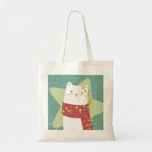 Merry Christmas: Cat Illustration Tote Bag (Front)