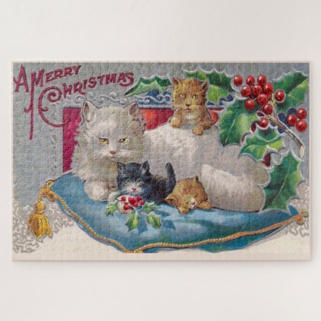Merry Christmas Cat Kittens  Jigsaw Puzzle (Horizontal)