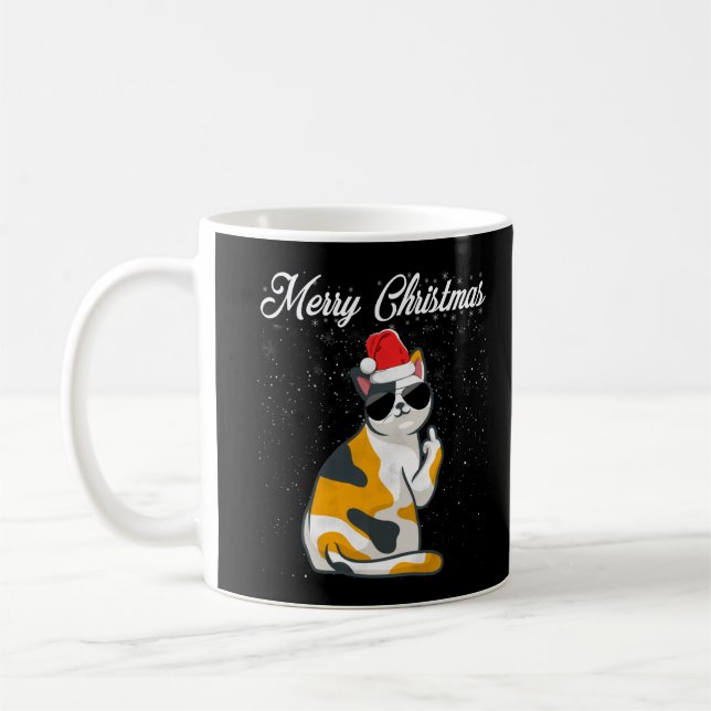 Merry Christmas Cat Middle Finger Rude Xmas Ugly C Coffee Mug (Left)