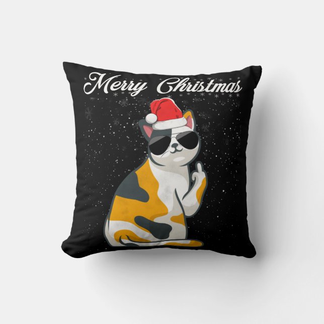 Merry Christmas Cat Middle Finger Rude Xmas Ugly C Cushion (Front)