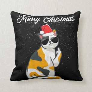 Merry Christmas Cat Middle Finger Rude Xmas Ugly C Cushion