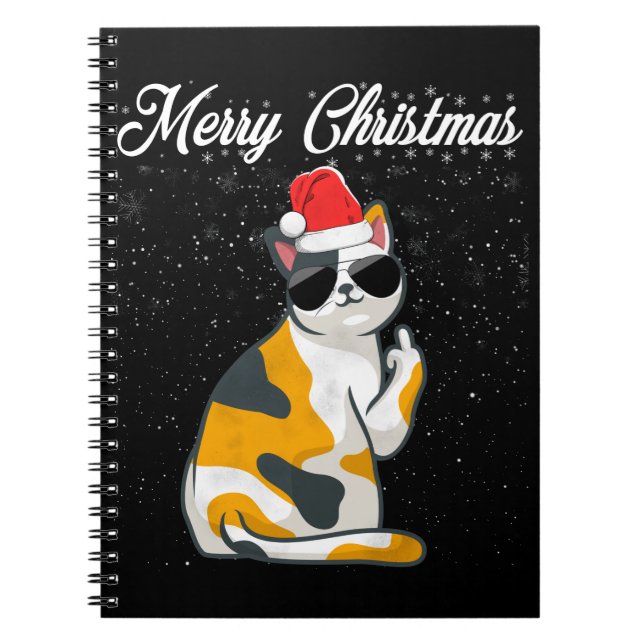 Merry Christmas Cat Middle Finger Rude Xmas Ugly C Notebook (Front)