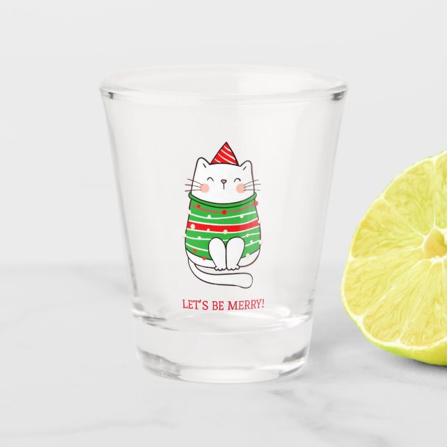 Merry Christmas cat minimalist modern Shot Glass (Front)