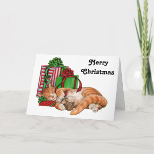 Merry Christmas Cat, Mouse and Christmas Presents Holiday Card
