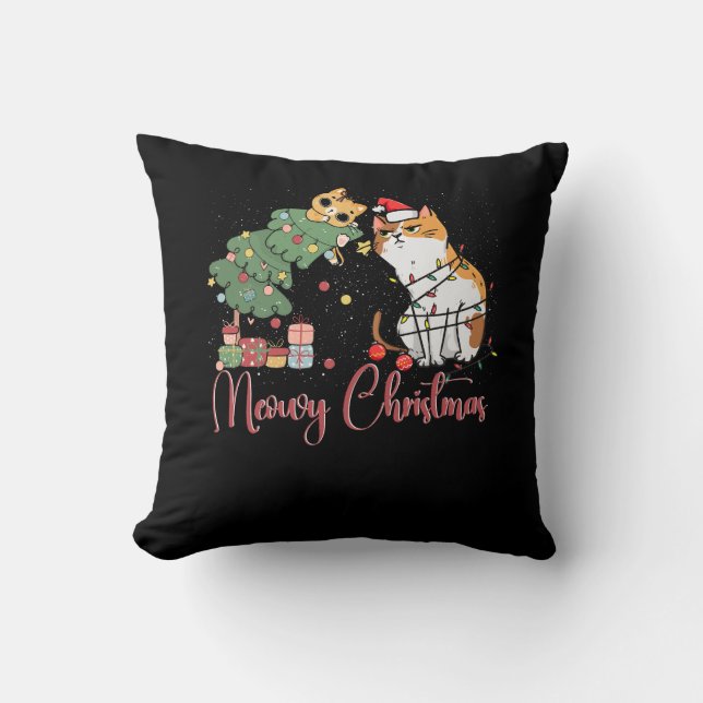 Merry Christmas Cat Mum Santa Hat Meowy Christmas  Cushion (Front)