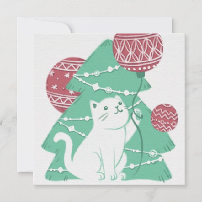 Merry Christmas: Cat & Ornaments Holiday Card (Front)