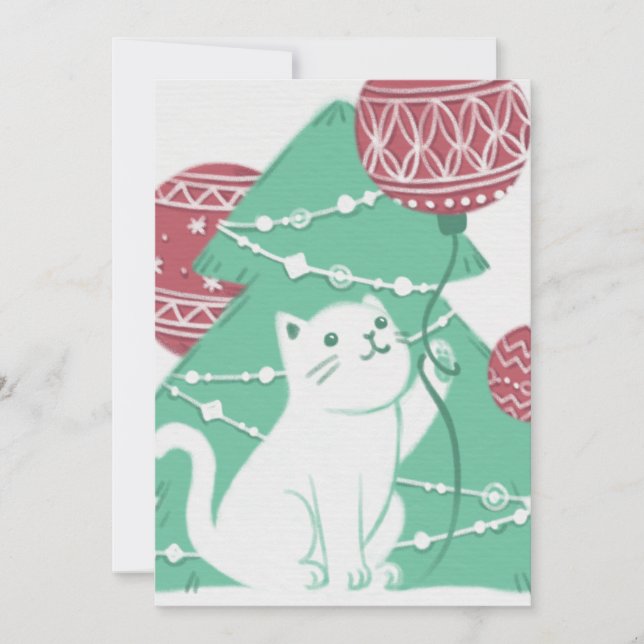 Merry Christmas: Cat & Ornaments Invitation (Front)