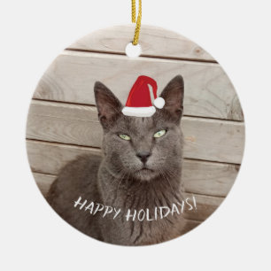 Merry Christmas Cat Photo Ceramic Ornament