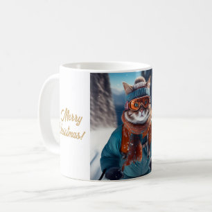 Merry Christmas Cat skiing Coffee Mug