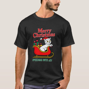 Merry Christmas Cat Sleigh Ride Holiday Joy T-Shirt