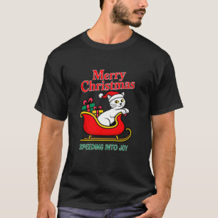 Merry Christmas Cat Sleigh Ride Holiday Joy T-Shirt