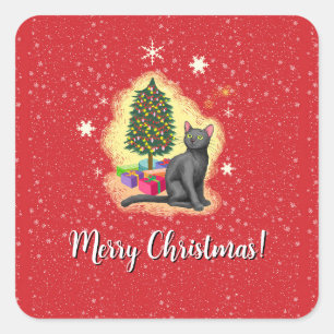 Merry Christmas Cat Square Sticker