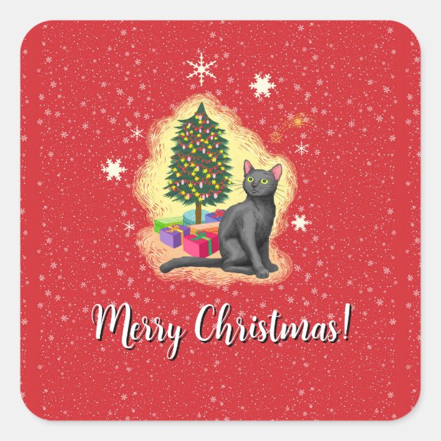 Merry Christmas Cat Square Sticker (Front)