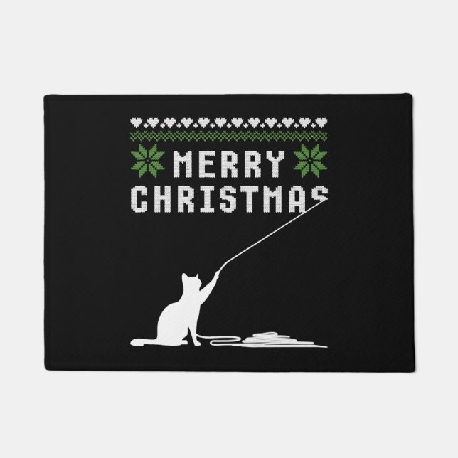 Merry Christmas Cat Ugly Sweater Doormat (Front)