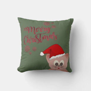 Merry Christmas,Cat With Santa Hat Cushion