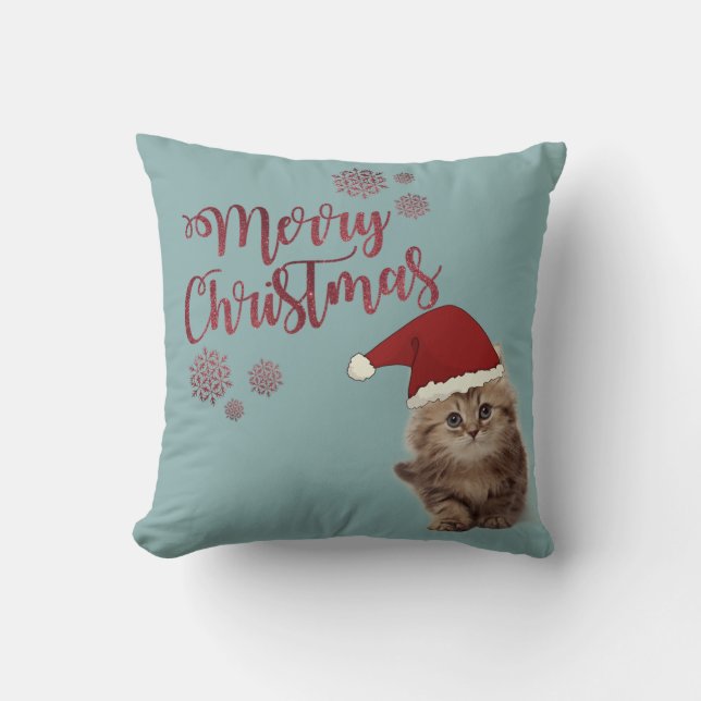 Merry Christmas,Cat With Santa Hat Cushion (Front)