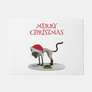 Merry Christmas. Cat with Santa hat Doormat
