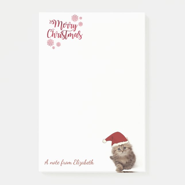 Merry Christmas,Cat With Santa Hat-Personalised Post-it Notes (Front)