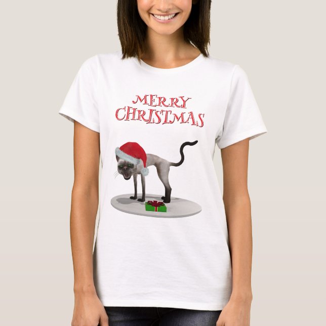Merry Christmas. Cat with Santa hat T-Shirt (Front)