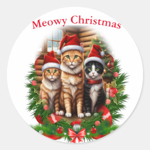 Merry Christmas Cats Classic Round Sticker