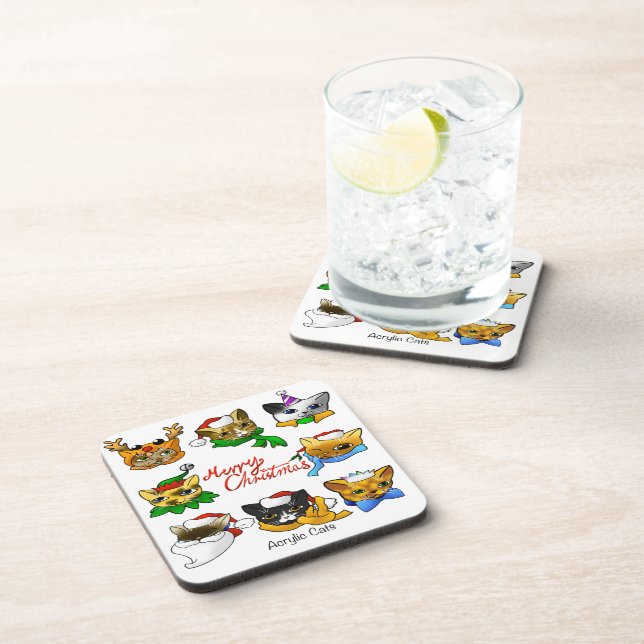 Merry Christmas Cats Coaster (Right Side)