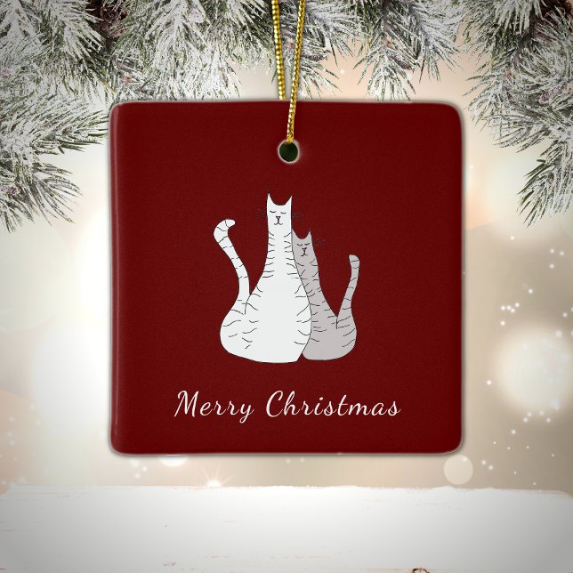 Merry Christmas Cats Festive Red  Ceramic Ornament (Creator Uploaded)