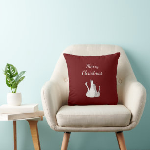 Merry Christmas Cats Festive Red Holiday  Cushion