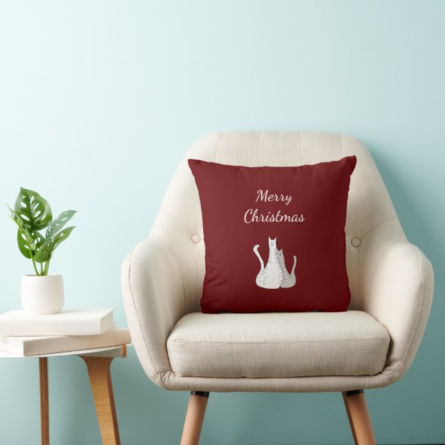 Merry Christmas Cats Festive Red Holiday  Cushion (Chair)