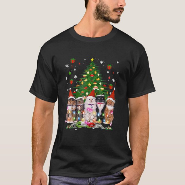 Merry Christmas Cats - Meowy Family Cat Pajamas T-Shirt (Front)