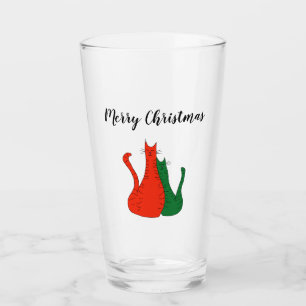 Merry Christmas Cats Red Green Cute Typography  Glass