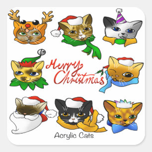 Merry Christmas Cats Square Sticker