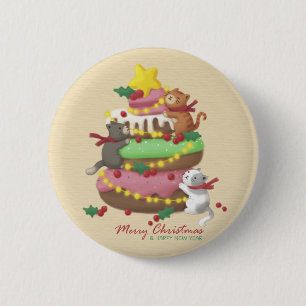 Merry Christmas: Cats & Sweets Illustration 6 Cm Round Badge