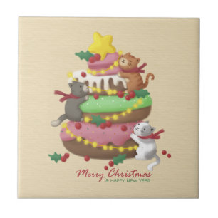 Merry Christmas: Cats & Sweets Illustration Ceramic Tile