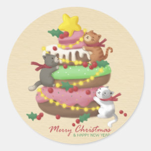 Merry Christmas: Cats & Sweets Illustration Classic Round Sticker