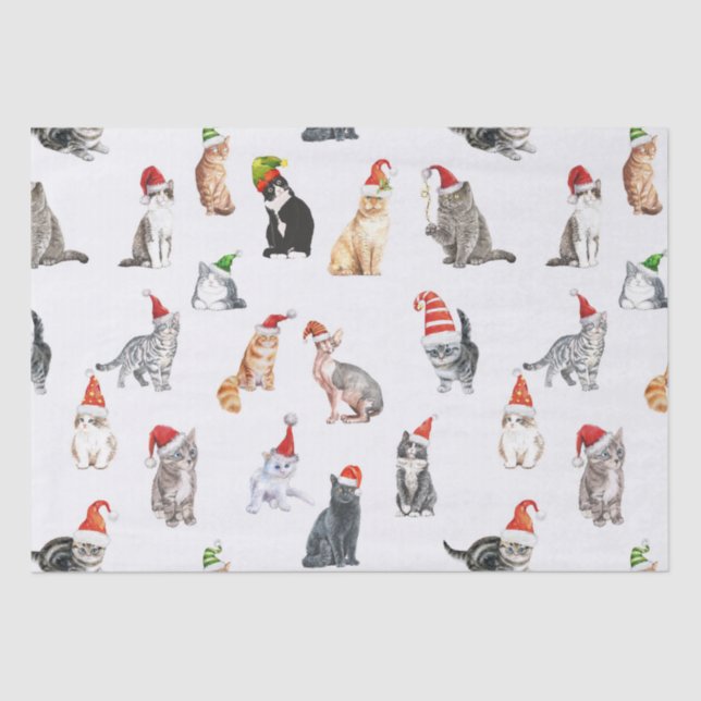 Merry Christmas Cats with Santa Hats Tissue Paper (Front)