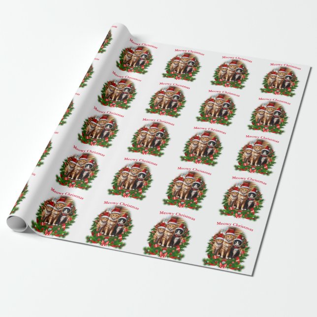 Merry Christmas Cats Wrapping Paper (Unrolled)
