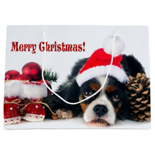 Merry Christmas Cavalier King Charles Spaniel Large Gift Bag