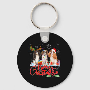 Merry Christmas Cavalier King Santa Reindeer Light Key Ring