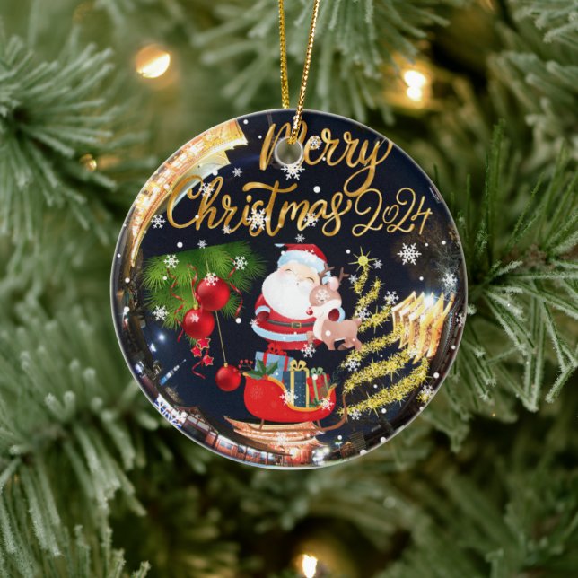 Merry Christmas Ceramic Ornament (Tree)