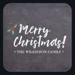 Merry Christmas •Chalkboard • Handlettering Square Sticker<br><div class="desc">An elegant sticker with your family name. Ideal as a gift label.</div>