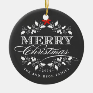 Merry Christmas Chalkboard Holly Photo Ornament