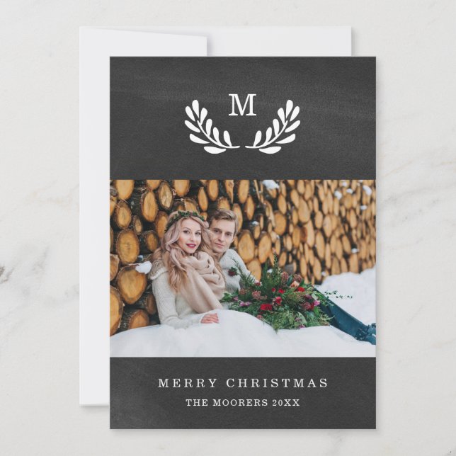 Merry Christmas | Chalkboard Look with Photo Holiday Card (Front)